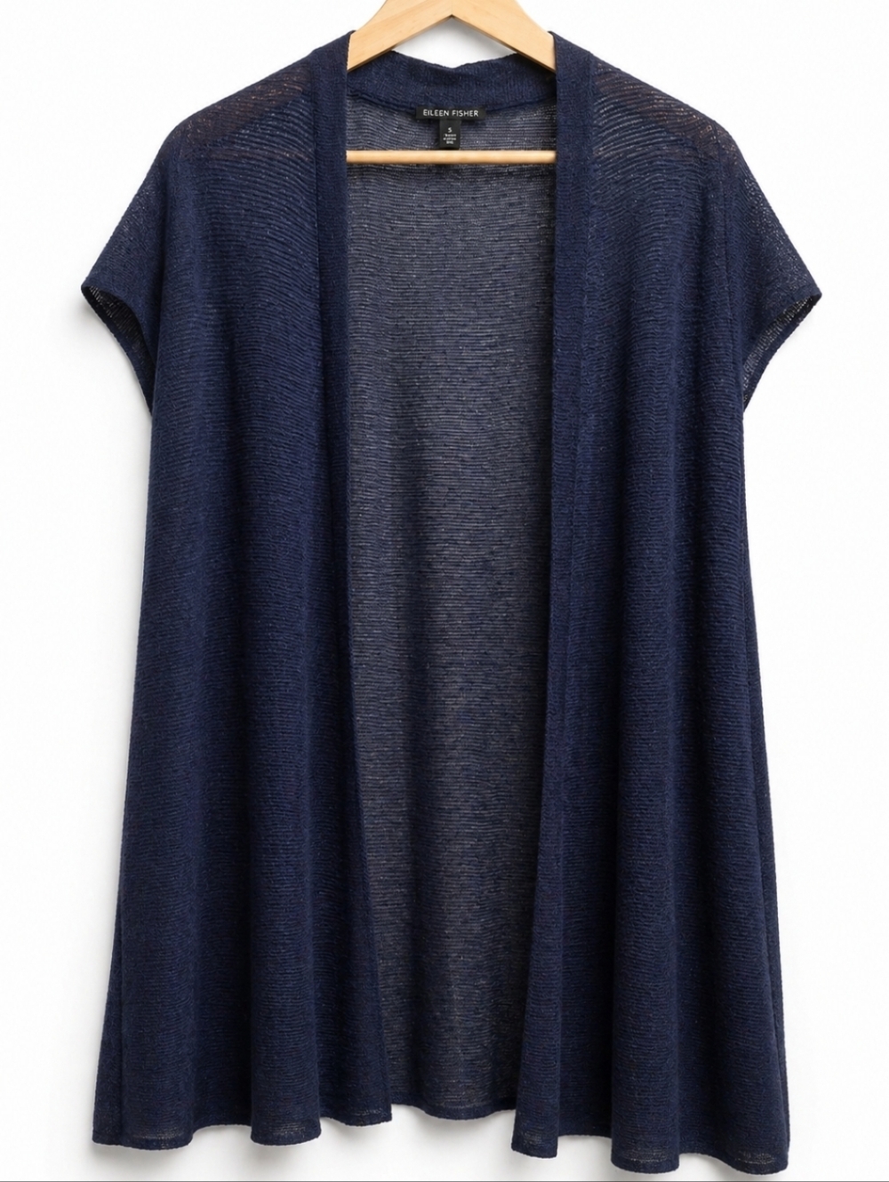 Eileen Fisher Navy Blue Sheer Open Cardigan Top – Size Small
